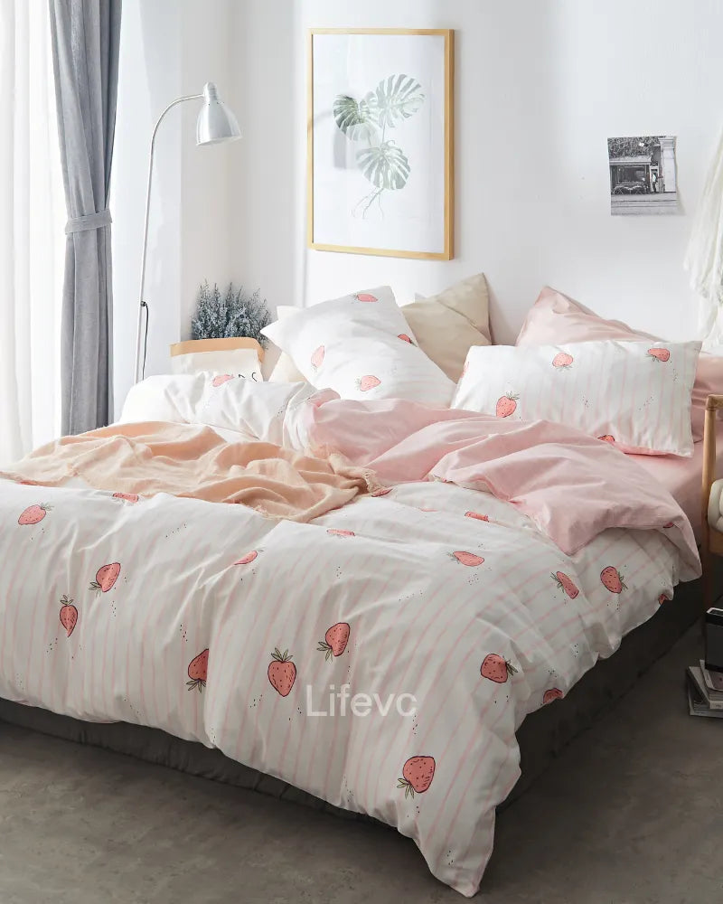 LC Soft Warm Duvet Covers Kawaii Print Comforter Cover Set
