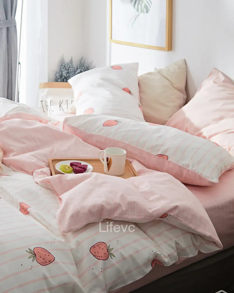 LC Soft Warm Duvet Covers Kawaii Print Comforter Cover Set