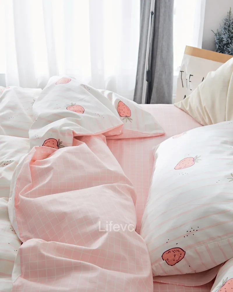 LC Soft Warm Duvet Covers Kawaii Print Comforter Cover Set