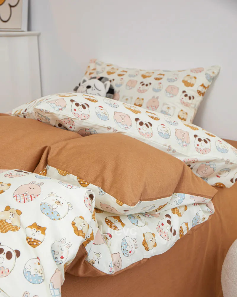 LC Tan Cute Cartoon Pattern Kids Duvet Cover Set