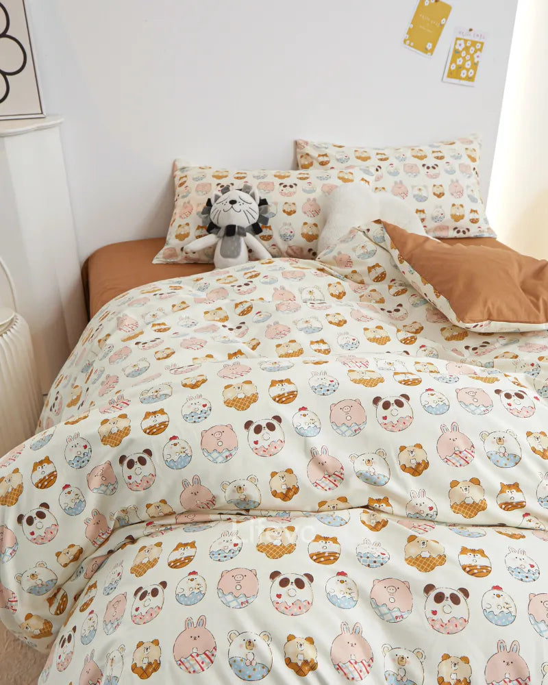 LC Tan Cute Cartoon Pattern Kids Duvet Cover Set