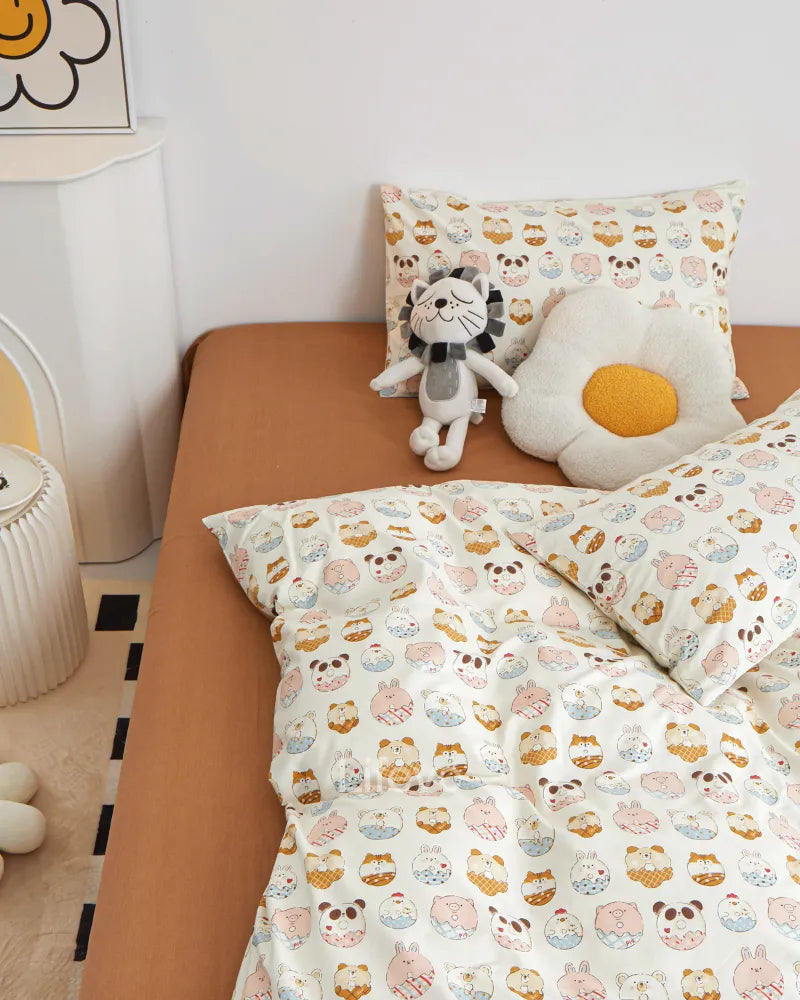 LC Tan Cute Cartoon Pattern Kids Duvet Cover Set