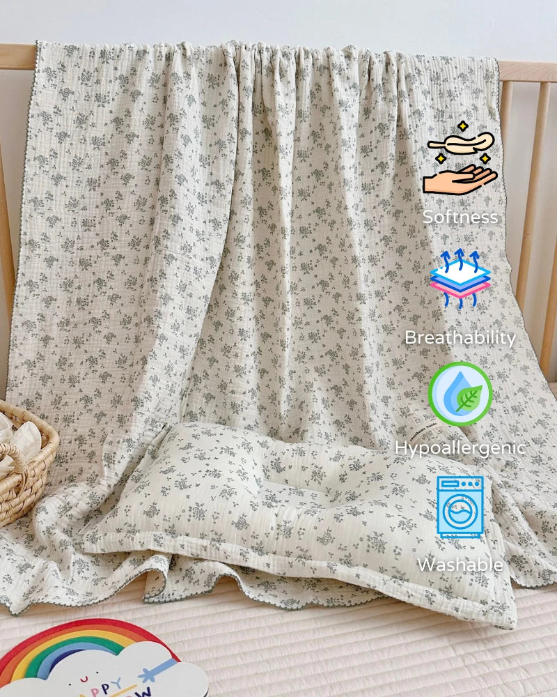 Lightweight Flower Bud 100% Cotton Muslin 4 Layers Cute Baby Blanket