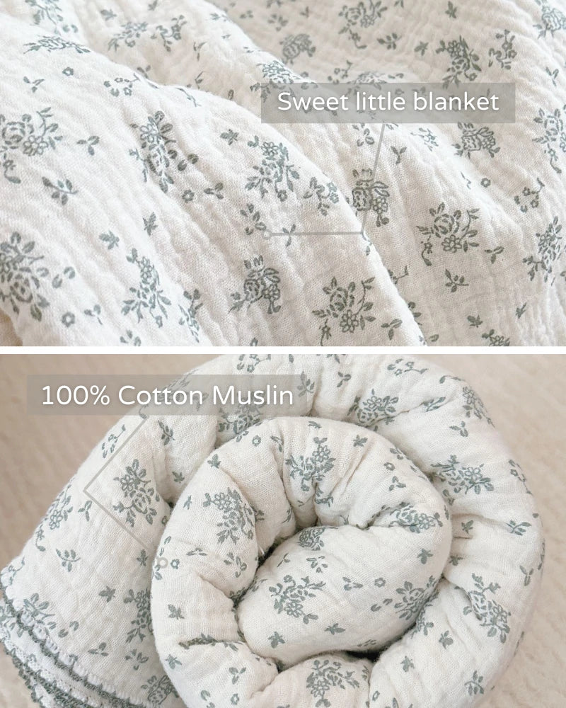 Lightweight Flower Bud 100% Cotton Muslin 4 Layers Cute Baby Blanket