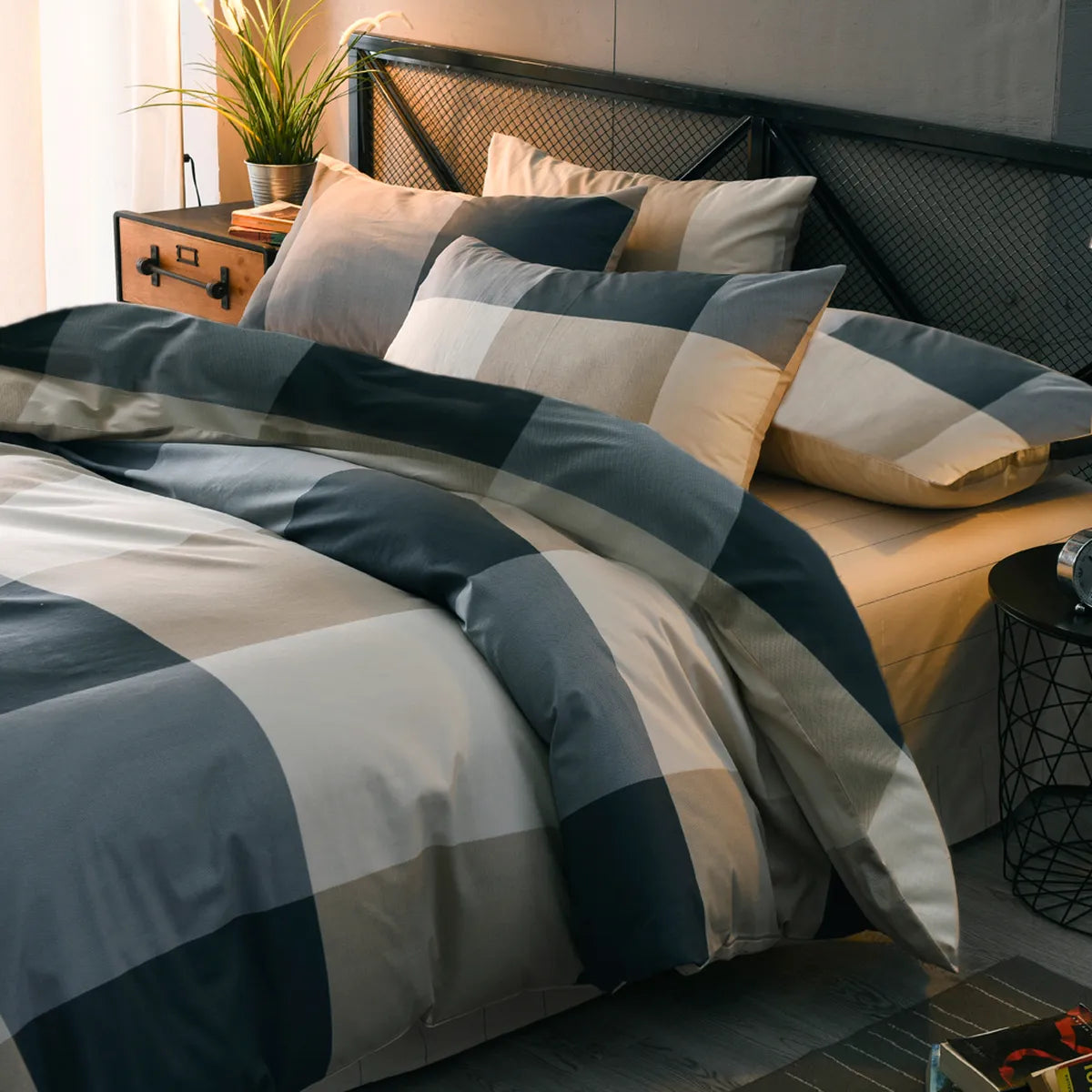Blue and White 100% Cotton Gingham Duvet Cover