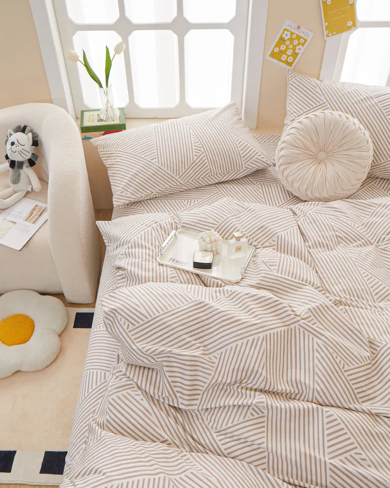 Modern Lines Durable Geometric 100% Cotton Duvet Cover Set