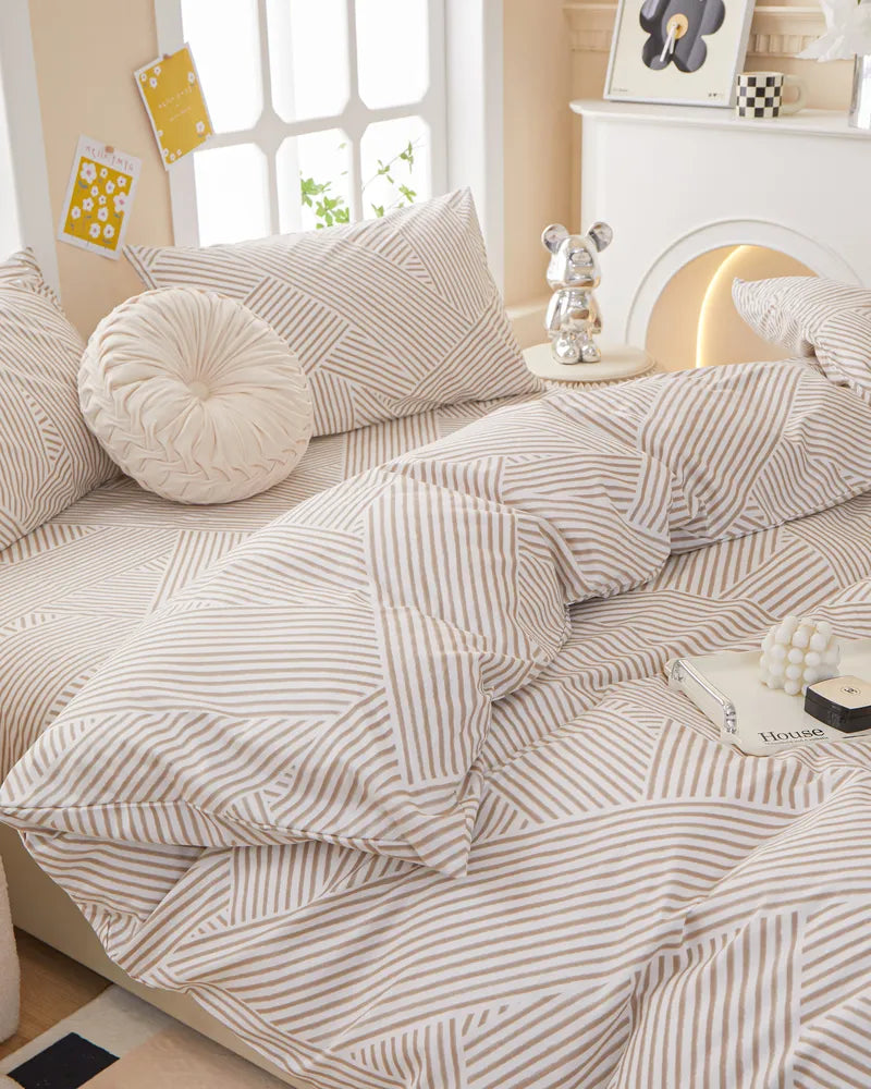 Modern Lines Durable Geometric 100% Cotton Duvet Cover Set