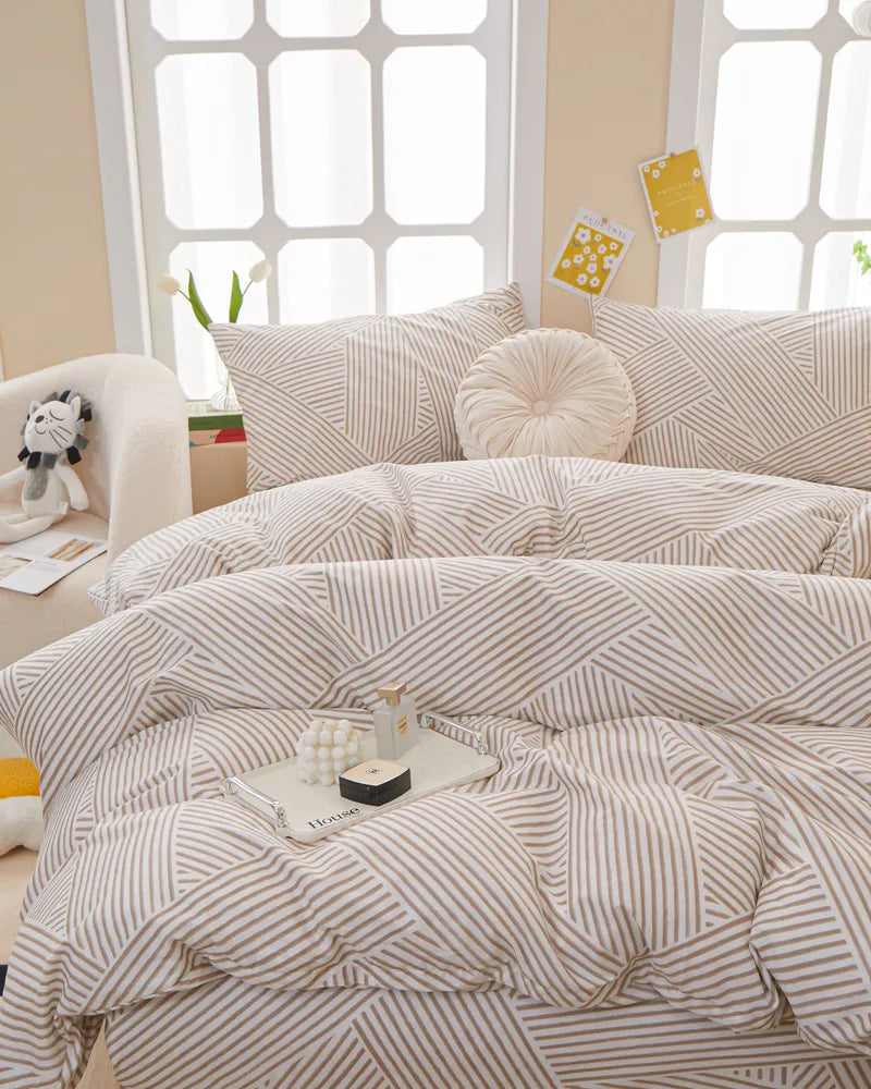 Modern Lines Durable Geometric 100% Cotton Duvet Cover Set