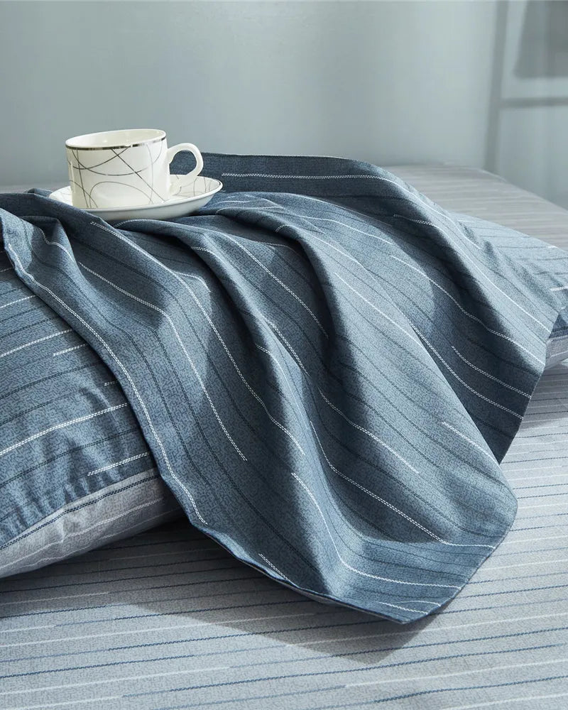 Ocean Stripes Durable Blue 100% Cotton Duvet Cover Set