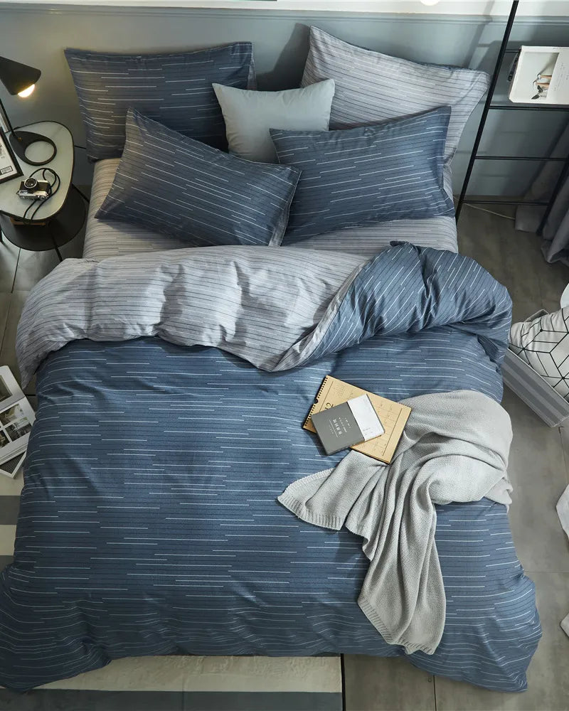Ocean Stripes Durable Blue 100% Cotton Duvet Cover Set