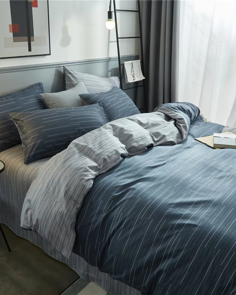 Ocean Stripes Durable Blue 100% Cotton Duvet Cover Set