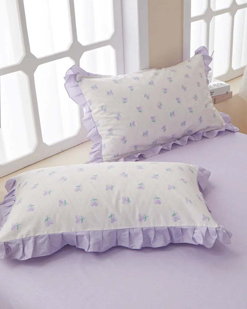 Pastel Elegance Purple 100% Cotton Soft Ruffled Duvet Cover Set