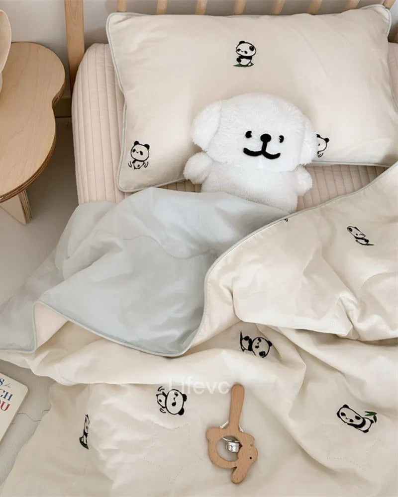 Playful Panda Cute 100% Washed Muslin Quilt with Piped Edges Baby Quilt