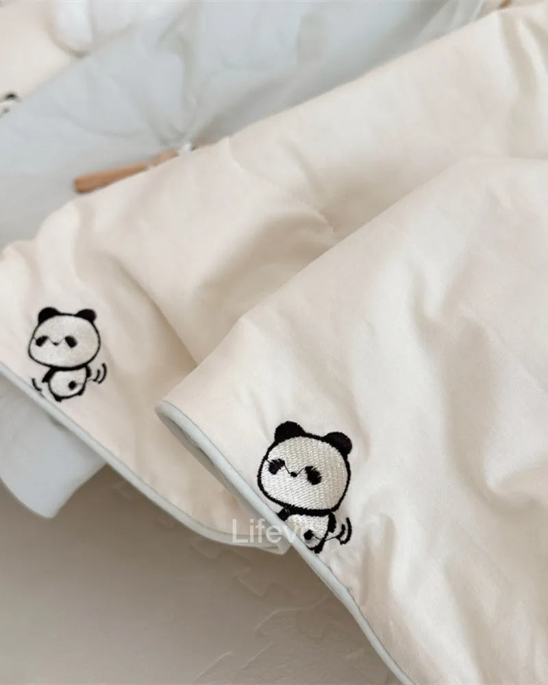 Playful Panda Cute 100% Washed Muslin Quilt with Piped Edges Baby Quilt