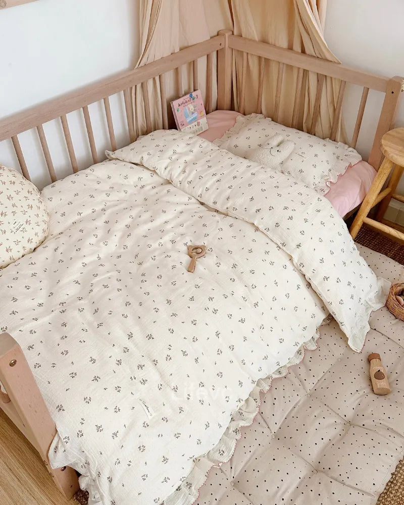 Primrose Whisper Lightweight Ruffled 100% Cotton Muslin Baby Duvet Cover