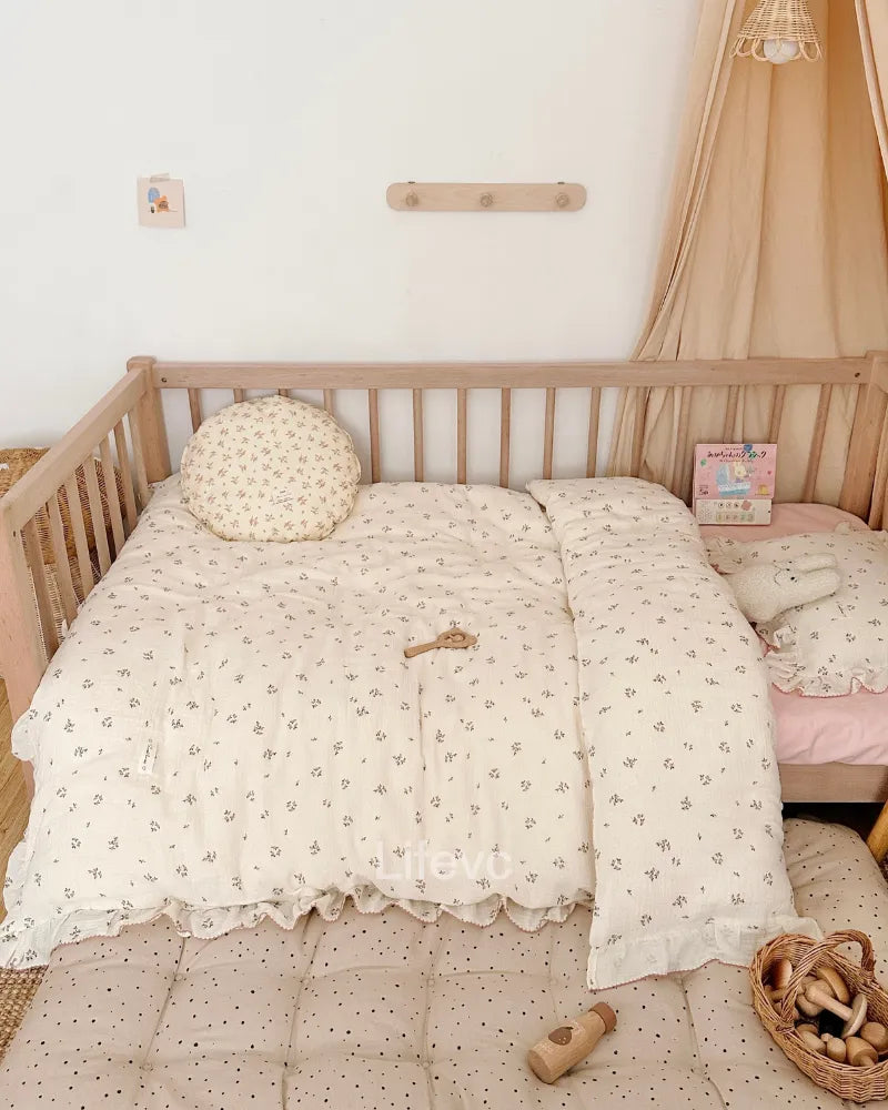 Primrose Whisper Lightweight Ruffled 100% Cotton Muslin Baby Duvet Cover