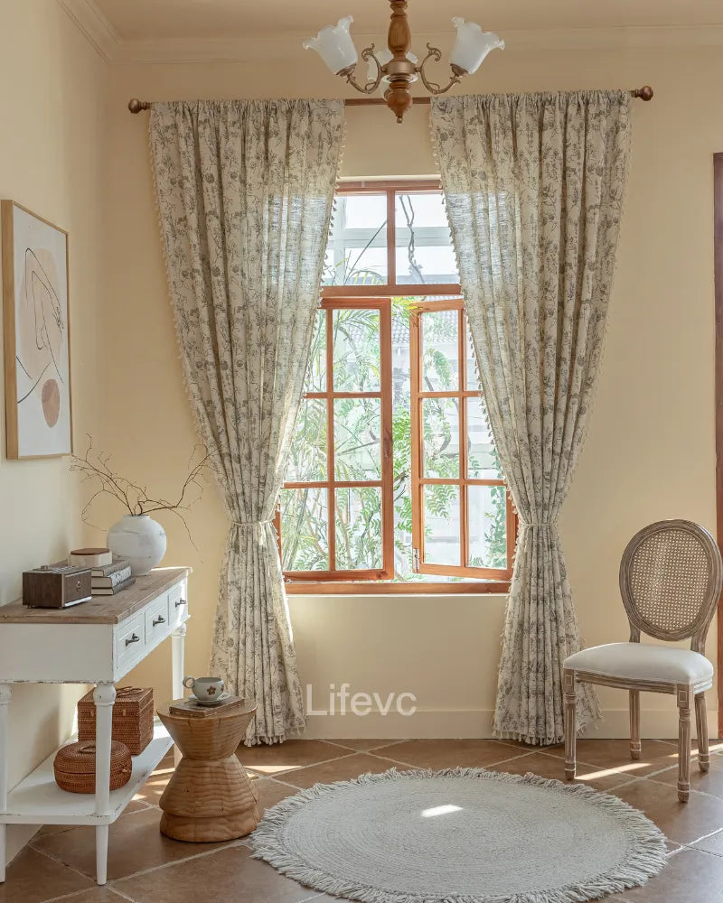 Raspberry Durable Wrinkle Resistant Vintage Floral Sheer Curtains
