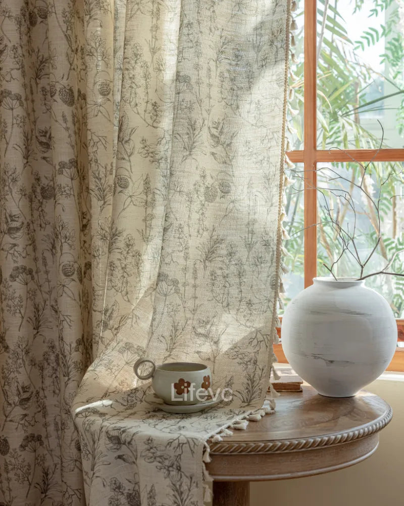 Raspberry Durable Wrinkle Resistant Vintage Floral Sheer Curtains