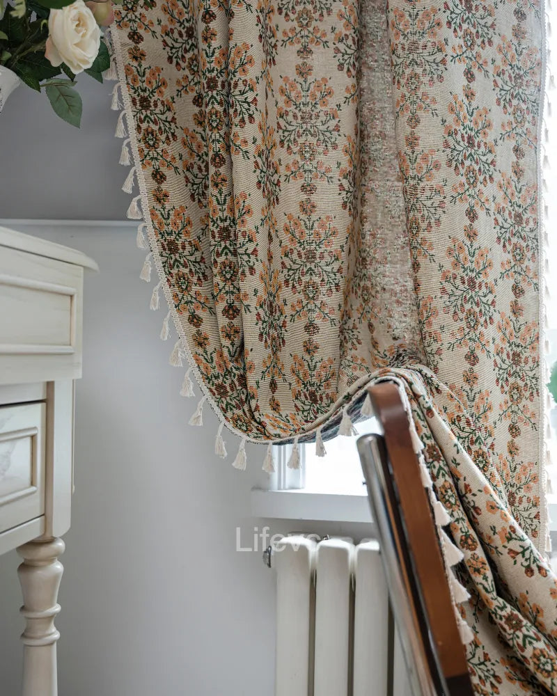 Secret Garden Boho Faux Linen Texture Floral Sheer Curtains