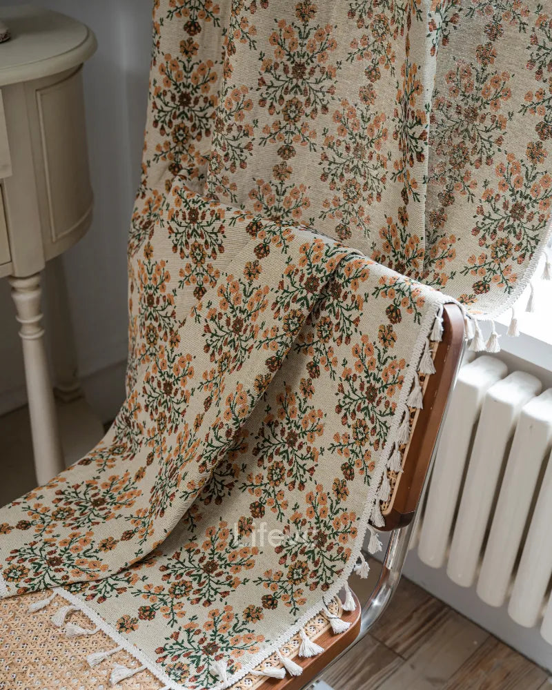 Secret Garden Boho Faux Linen Texture Floral Sheer Curtains