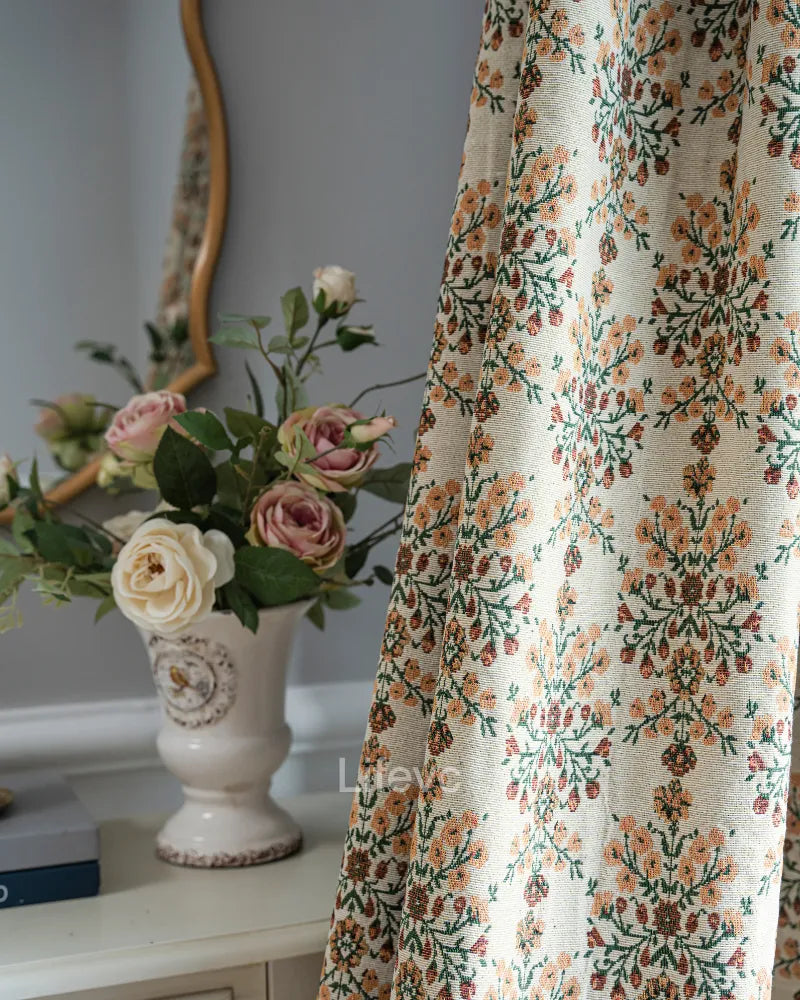 Secret Garden Boho Faux Linen Texture Floral Sheer Curtains