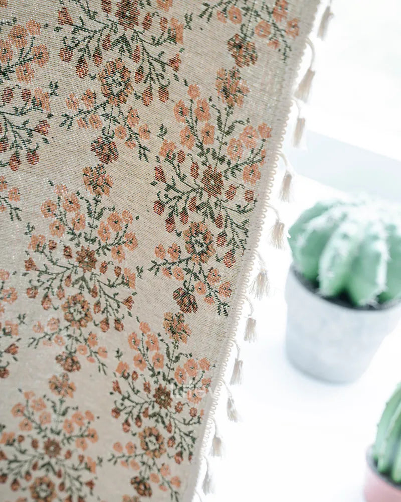 Secret Garden Boho Faux Linen Texture Floral Sheer Curtains