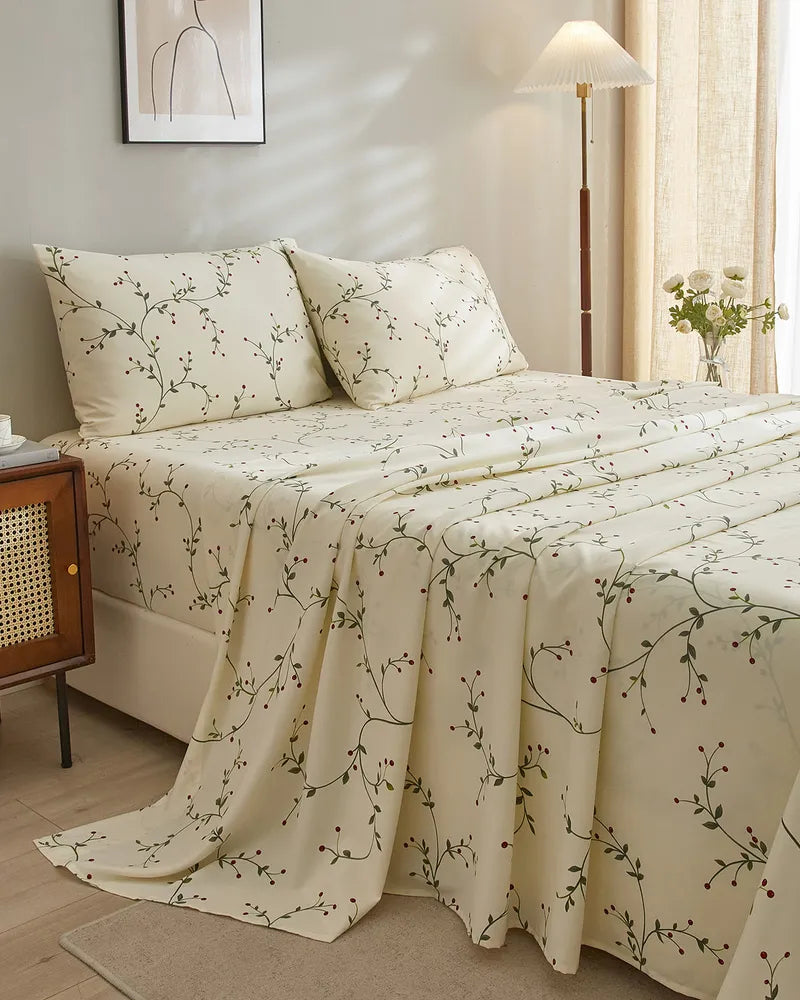 Calm Orchard Elegant Floral Microfiber Sheet and Pillowcase Set