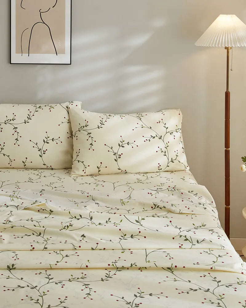 Calm Orchard Elegant Floral Microfiber Sheet and Pillowcase Set