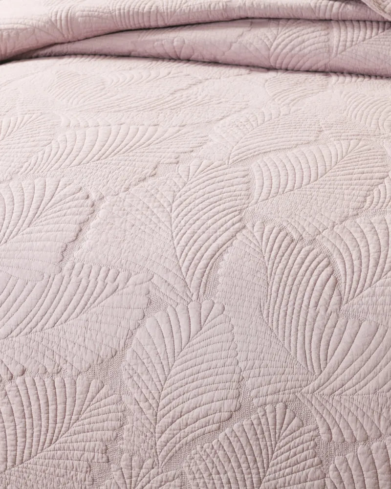 Serene Palm Lightweight 100% Cotton Pink Quilt Set