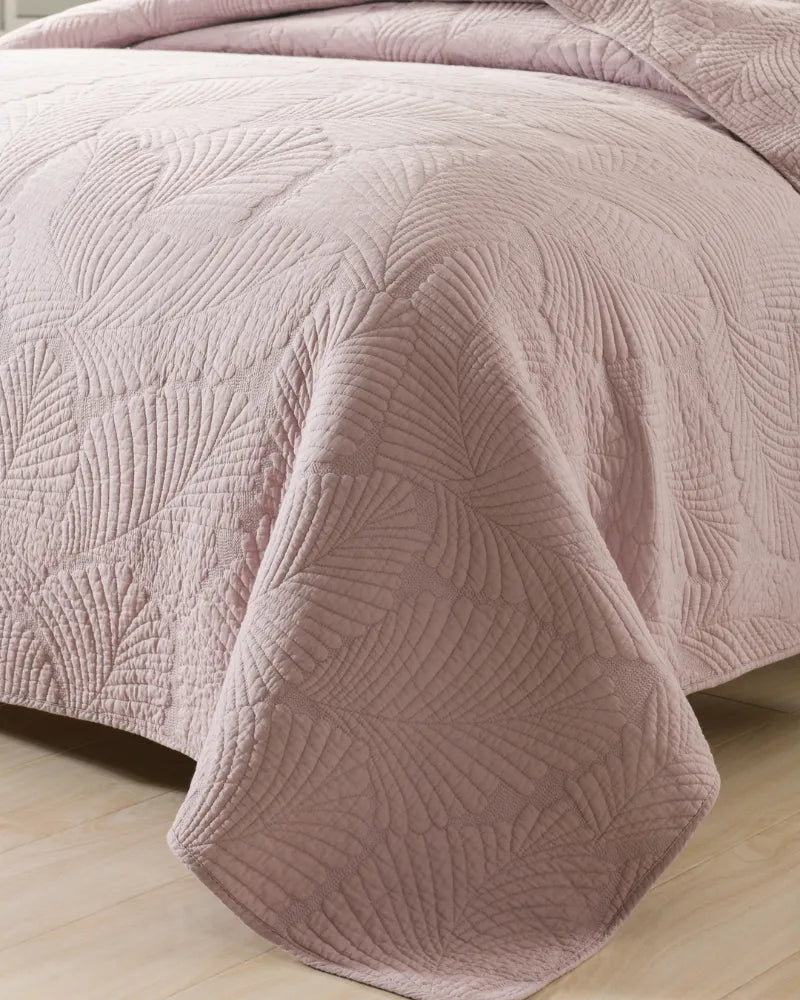 Serene Palm Lightweight 100% Cotton Pink Quilt Set