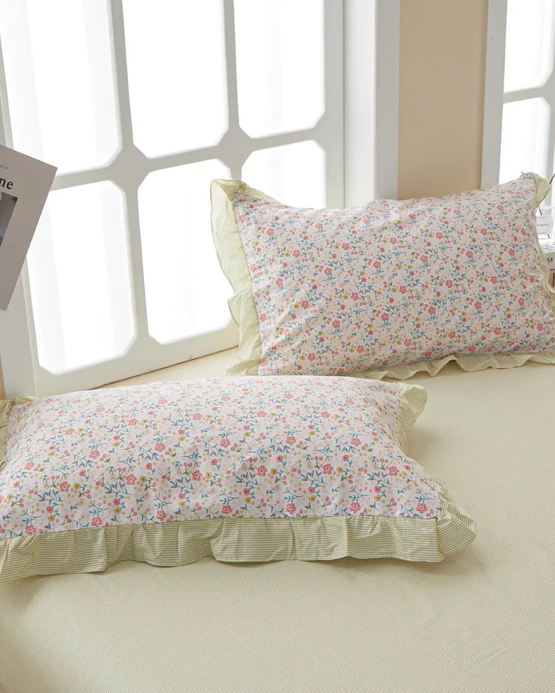 SpringCharm Soft 100% Cotton Floral Yellow Ruffled Duvet Cover Set