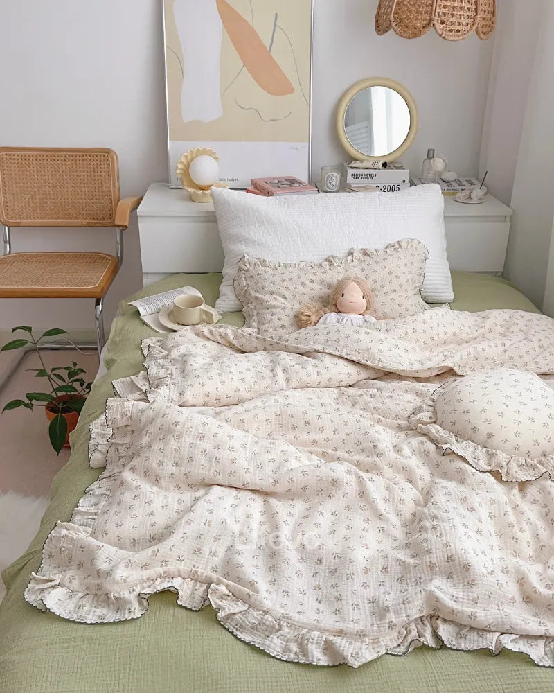 Spring Bud Soft 100% Cotton Muslin Ruffled Baby Duvet Cover