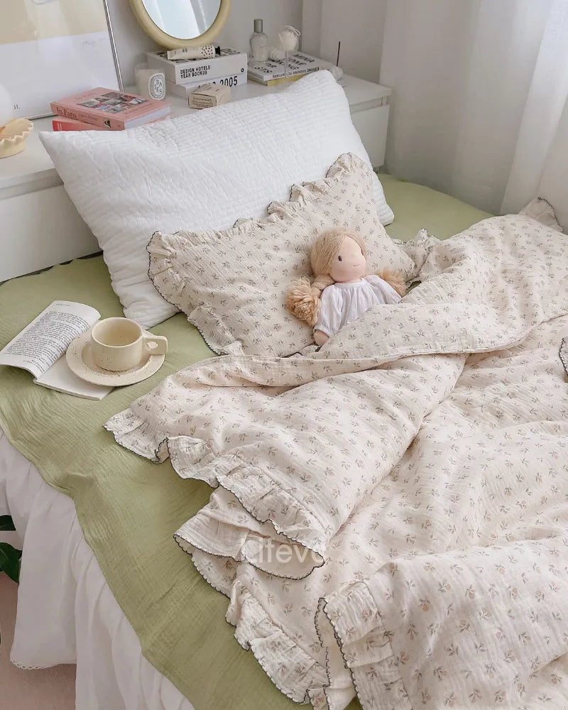 Spring Bud Soft 100% Cotton Muslin Ruffled Baby Duvet Cover