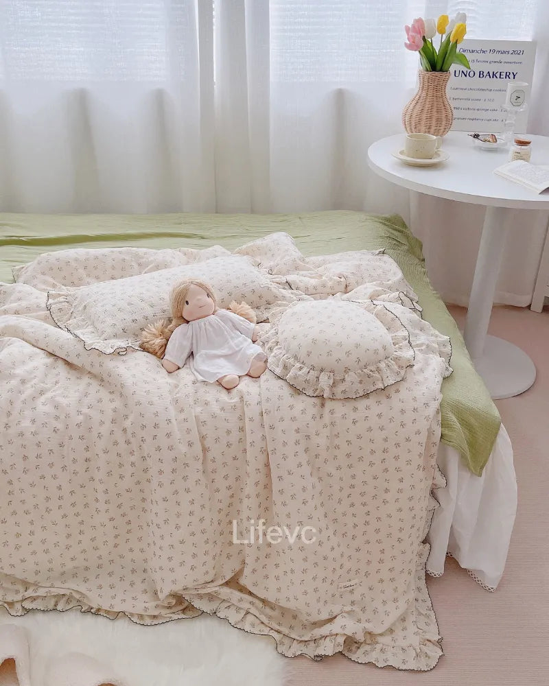 Spring Bud Soft 100% Cotton Muslin Ruffled Baby Duvet Cover