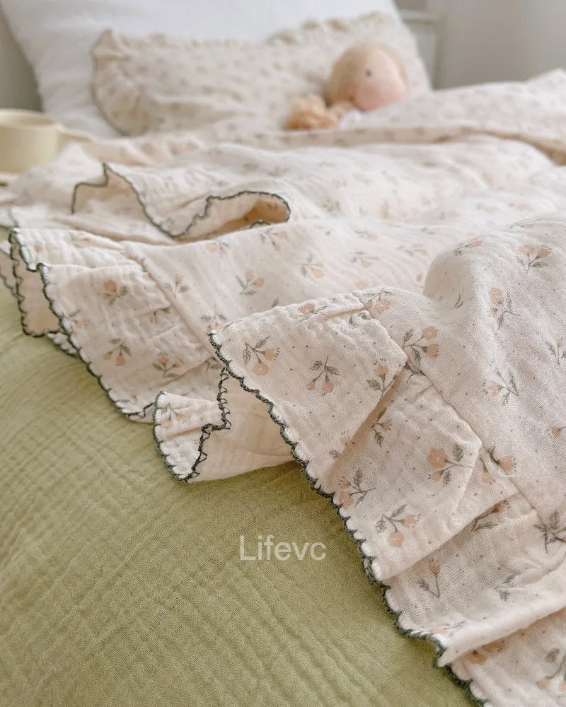 Spring Bud Soft 100% Cotton Muslin Ruffled Baby Duvet Cover