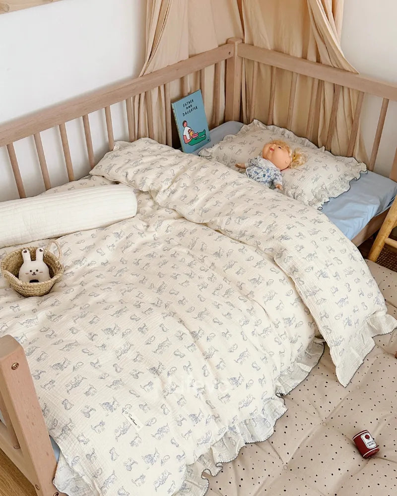 Sweet Cat Ruffled Cotton Muslin Baby Duvet Cover