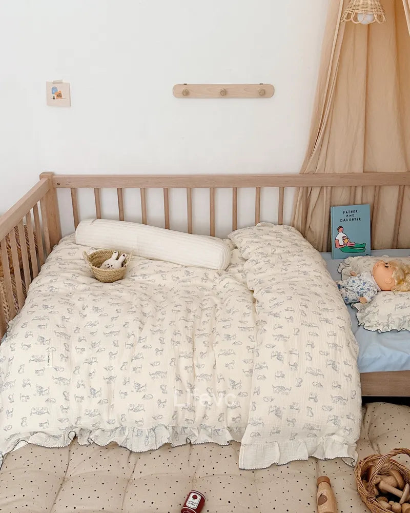 Sweet Cat Ruffled Cotton Muslin Baby Duvet Cover