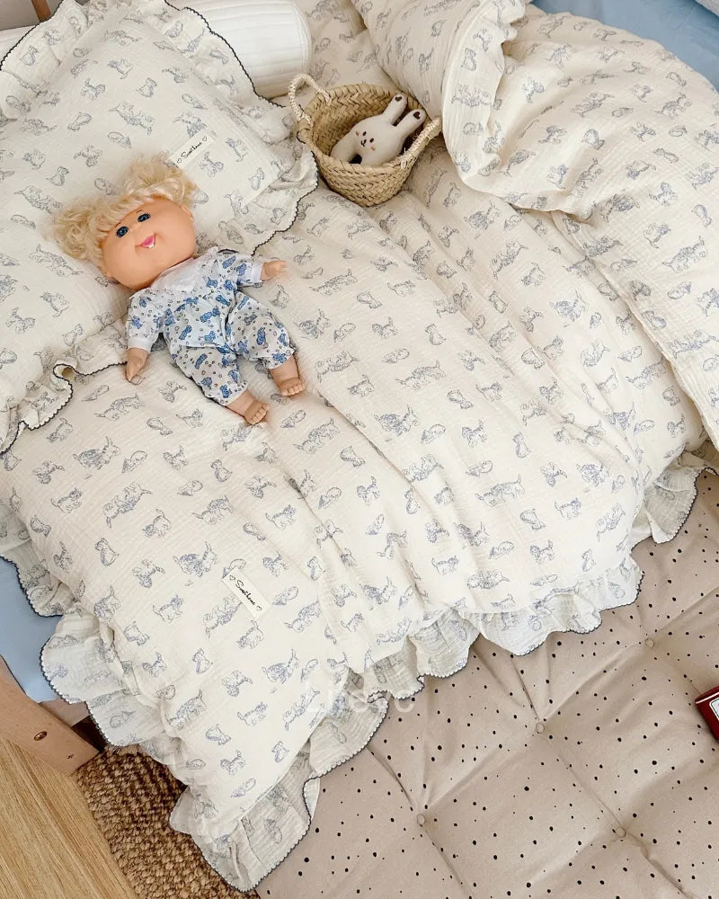Sweet Cat Ruffled Cotton Muslin Baby Duvet Cover