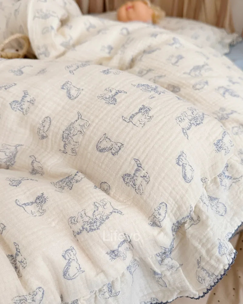 Sweet Cat Ruffled Cotton Muslin Baby Duvet Cover