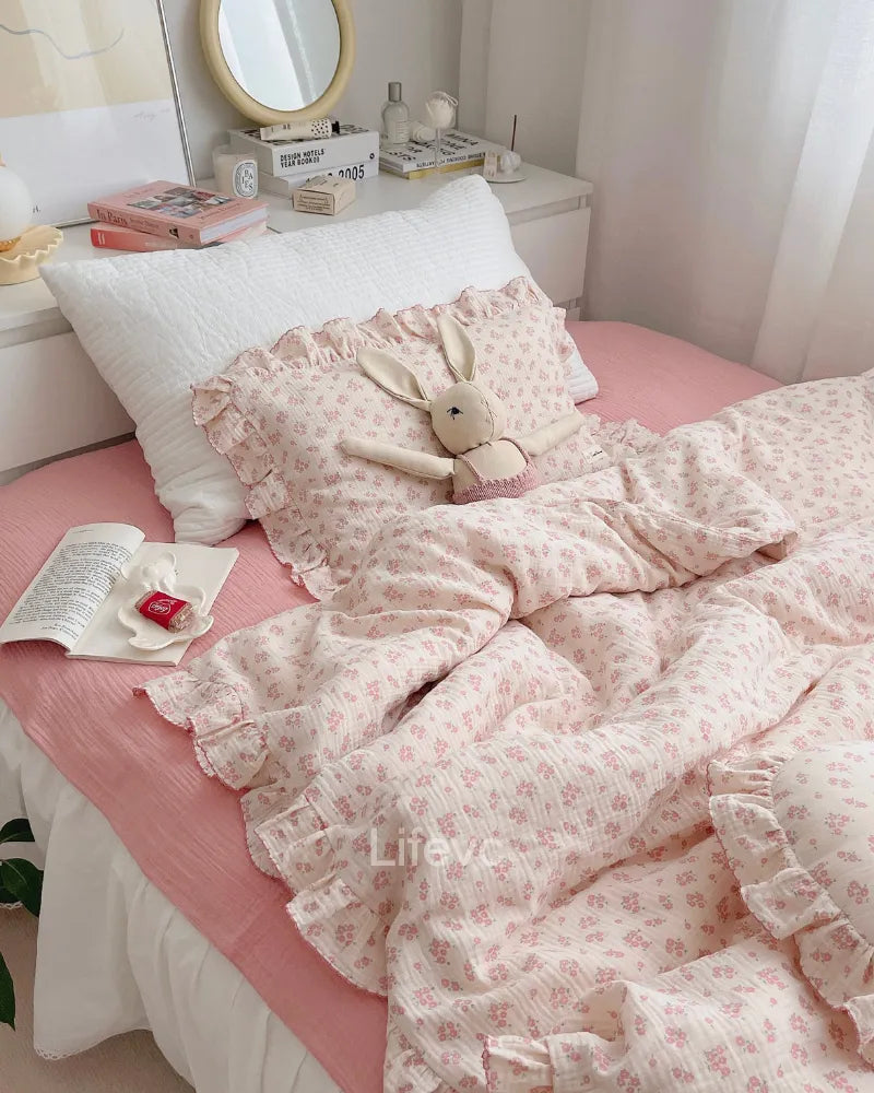 Sweet Floral Hug 100% Cotton Muslin Pink Flower Baby Duvet Cover