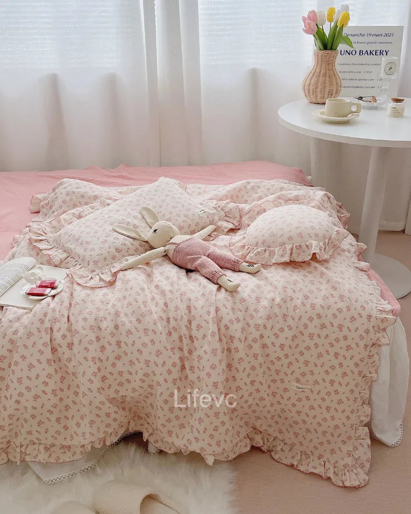 Sweet Floral Hug 100% Cotton Muslin Pink Flower Baby Duvet Cover