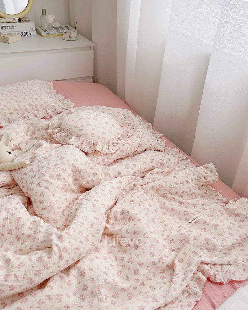 Sweet Floral Hug 100% Cotton Muslin Pink Flower Baby Duvet Cover
