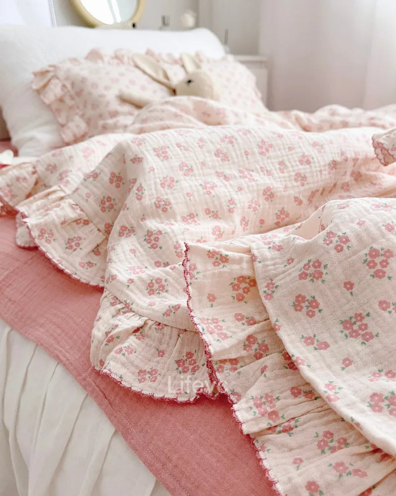 Sweet Floral Hug 100% Cotton Muslin Pink Flower Baby Duvet Cover