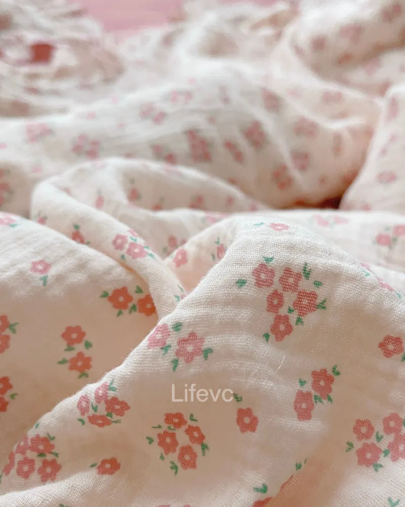 Sweet Floral Hug 100% Cotton Muslin Pink Flower Baby Duvet Cover