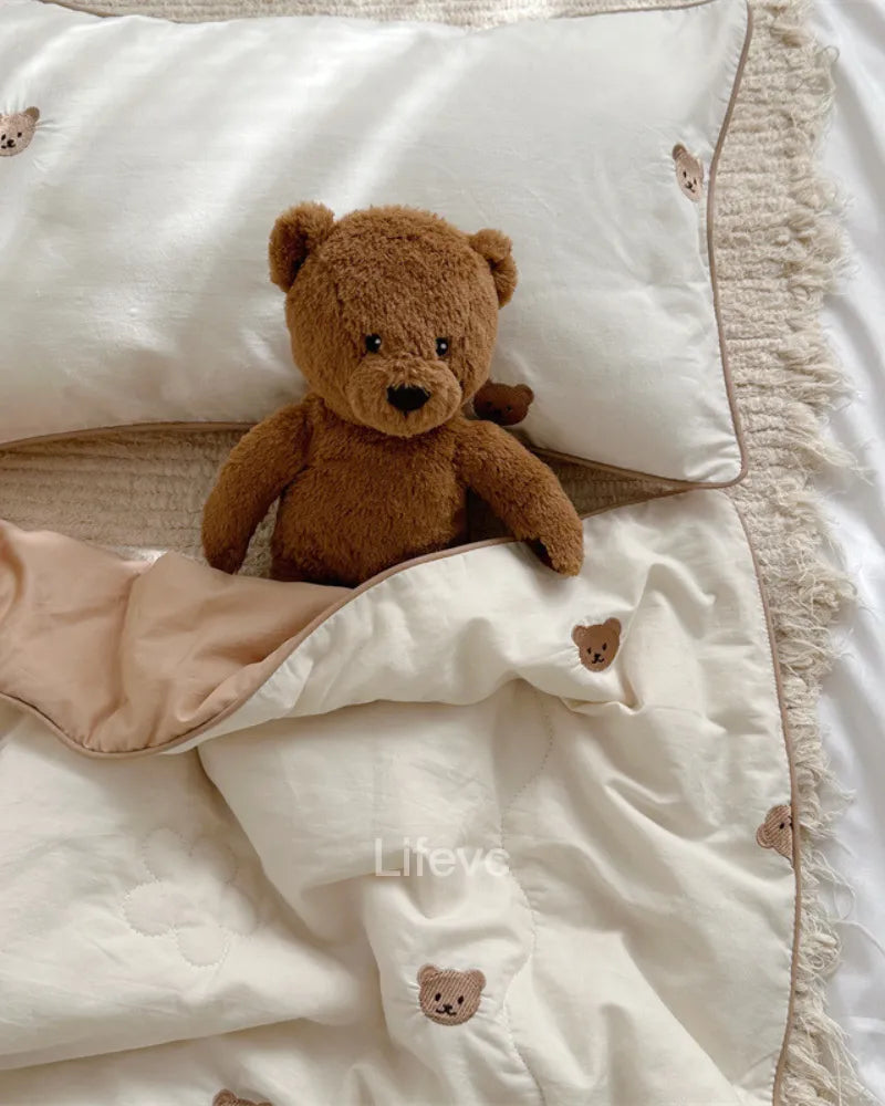 Teddy Bear Breathable 100% Washed Muslin Quilt with Piped Edges Baby Quilt
