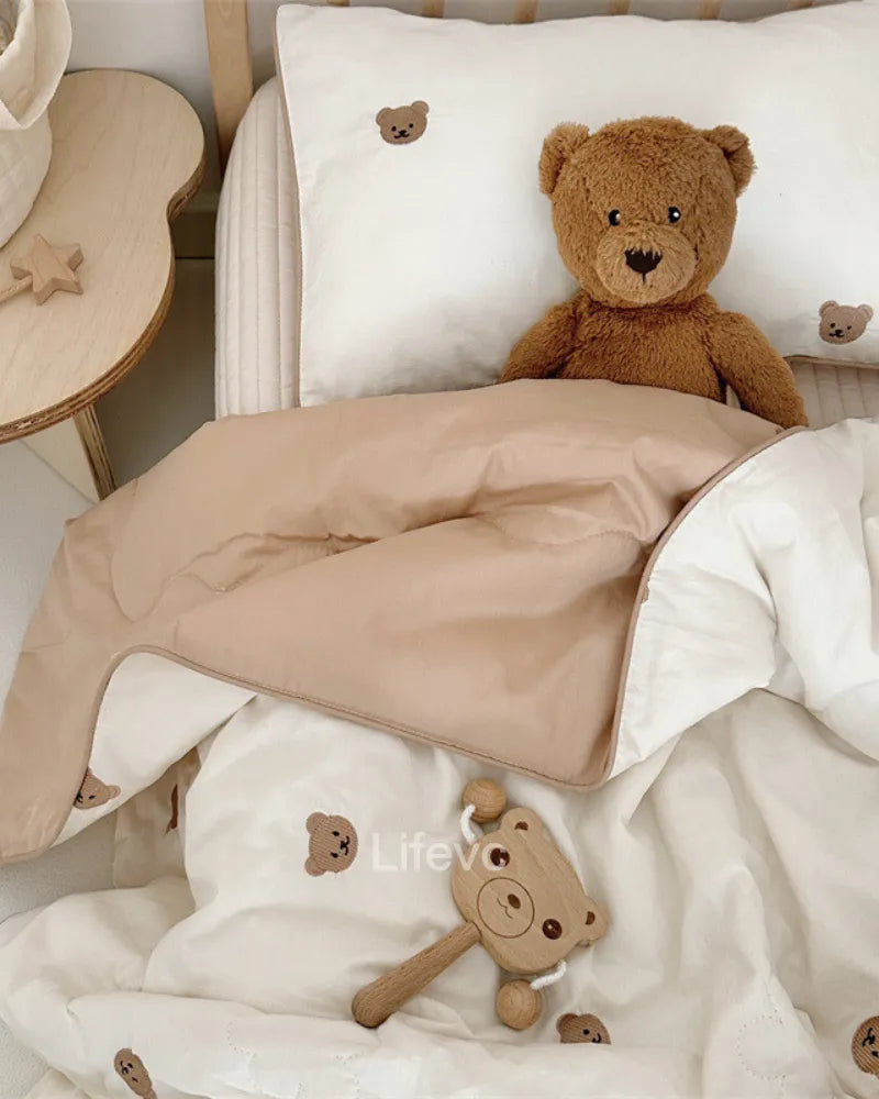 Teddy Bear Breathable 100% Washed Muslin Quilt with Piped Edges Baby Quilt
