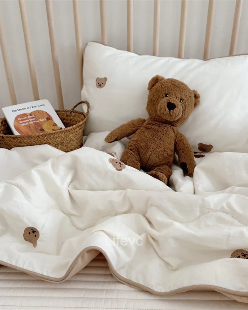 Teddy Bear Breathable 100% Washed Muslin Quilt with Piped Edges Baby Quilt