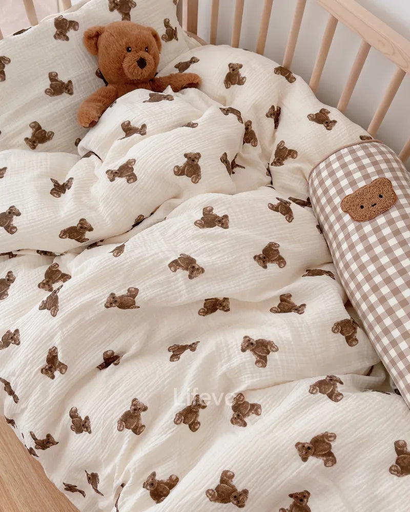 Teddy Dreams Zippered Ruffled 100% Cotton Muslin Baby Duvet Cover