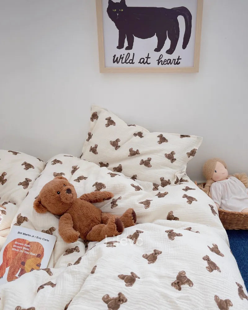 Teddy Dreams Zippered Ruffled 100% Cotton Muslin Baby Duvet Cover
